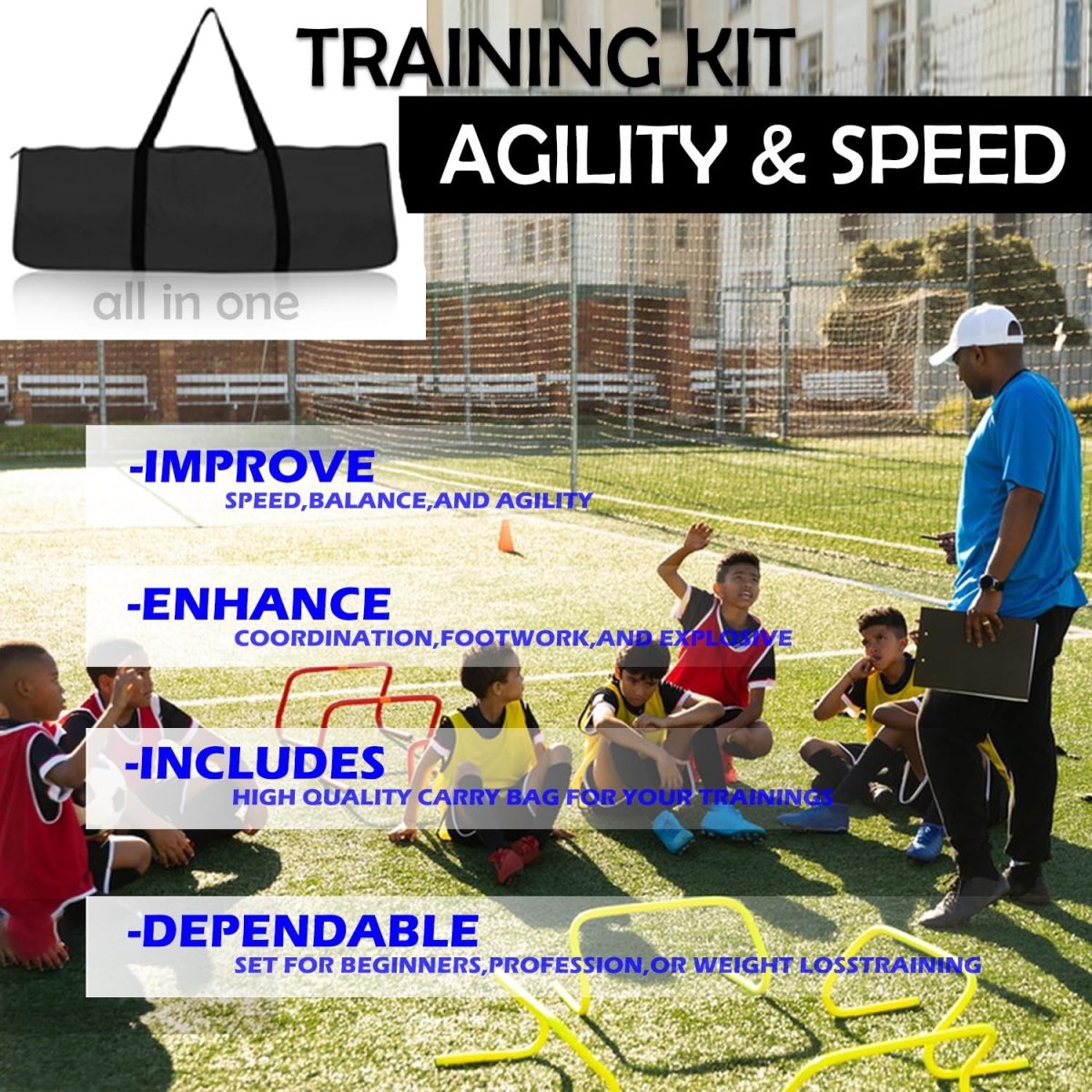 Agility Training Equipment 20FT Speed Ladder,4 Hurdles, 12 Disc Cones, Resistance Parachute, Jump Rope, 4 Resistance Bands - Your Performance Shop